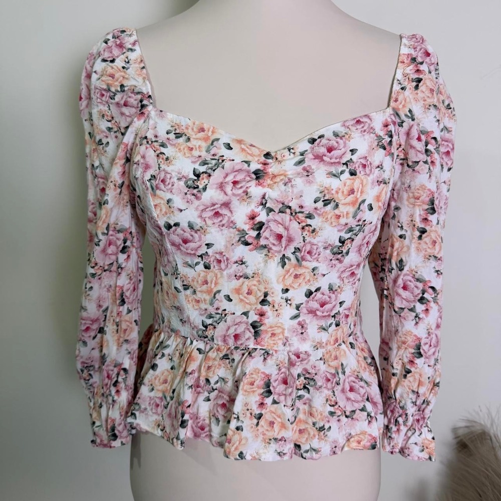 Mi Ami Pink Floral Tie-Back Peplum Top
